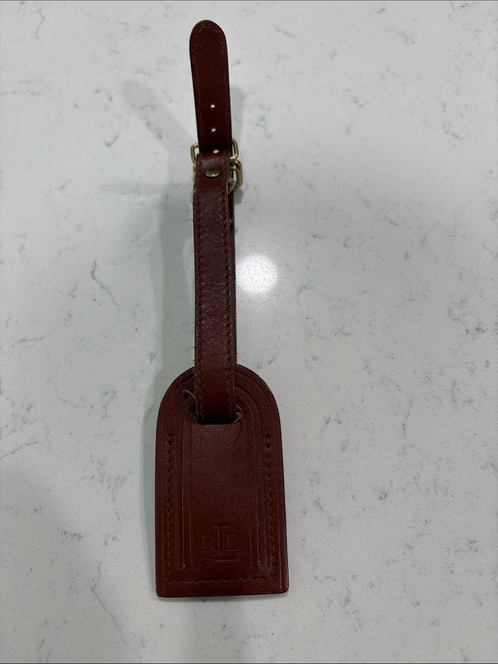 Lauren Ralph Lauren Brown Leather Luggage Tag with Embossed RLL - Picture 2 of 6